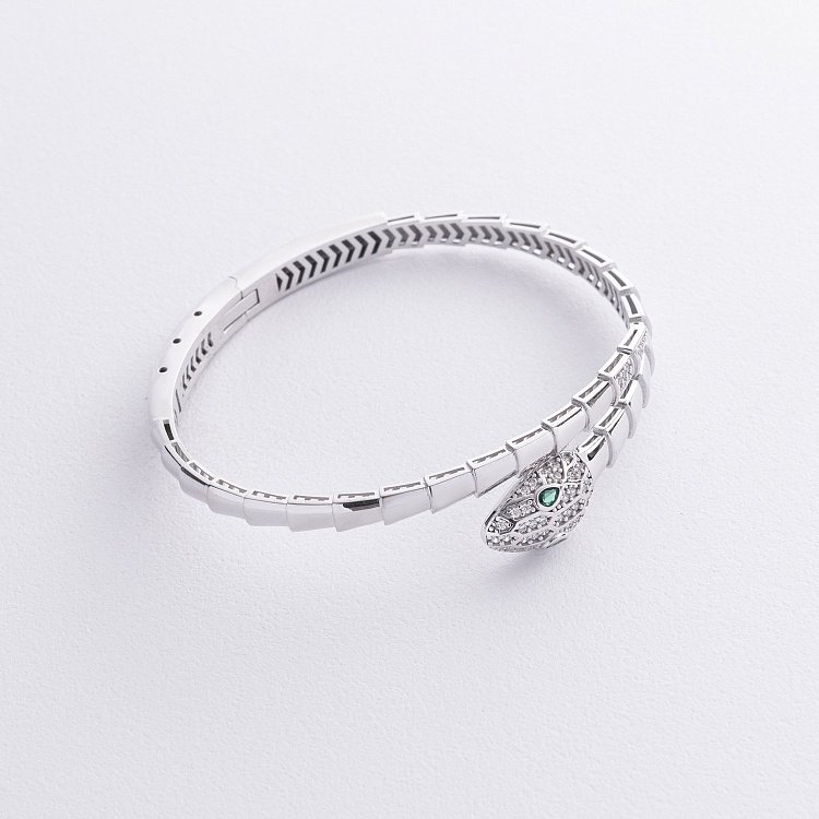 Жорсткий браслет "Змія" у білому золоті (фіаніти) б05512 від ювелірного магазину Онікс - 5