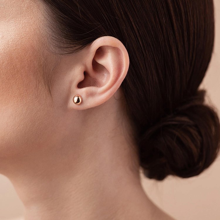 Серьги - пусеты "Полусфера" в красном золоте (0.7 см) с01570 от ювелирного магазина Оникс - 5