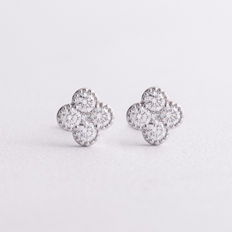 Золотые серьги - пусеты "Клевер" с бриллиантами сб0620lg от ювелирного магазина Оникс