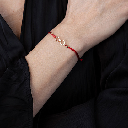 Золотий браслет "Нескінченність" з червоною ниткою б02719 №2