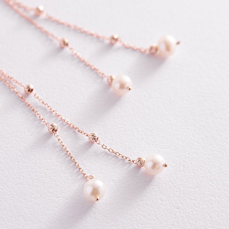 Золоті сережки з перлами на ланцюжку с07827 від ювелірного магазину Онікс - 2