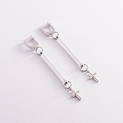 Серьги с крестиками в белом золоте с07811