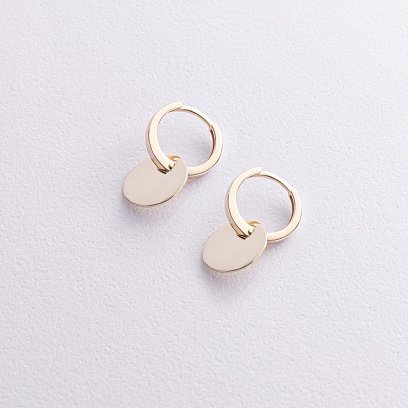 Серьги - кольца "Монетки" в желтом золоте с09037 №3