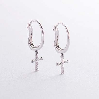 Золотые серьги "Крестики" с бриллиантами сб0175ca