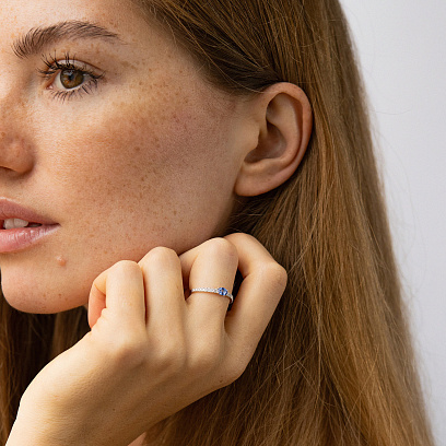 Золота каблучка з діамантами і сапфіром кб0570lg №4