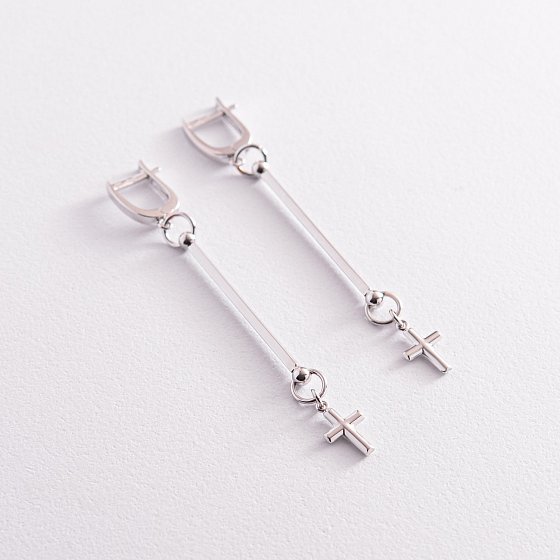 Серьги с крестиками в белом золоте с07811