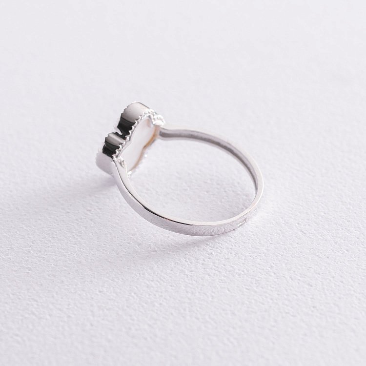 Кольцо "Клевер" в белом золоте (перламутр) к06737 от ювелирного магазина Оникс - 6