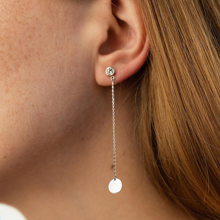 Золоті сережки "Монетки на ланцюжку" з фіанітами с08710 від ювелірного магазину Онікс