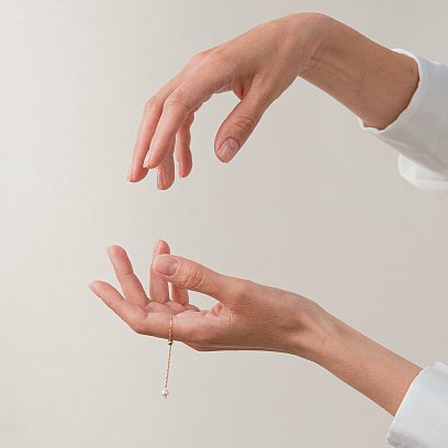 Кольцо "Жемчужина на цепочке" в желтом золоте к08346 №4