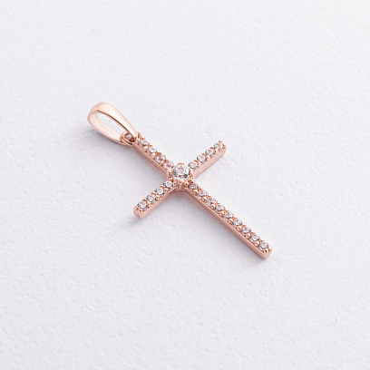Крестик в красном золоте (фианиты) п04032