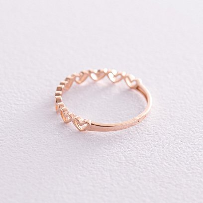 Кольцо "Сердечки" в красном золоте к07158 №5