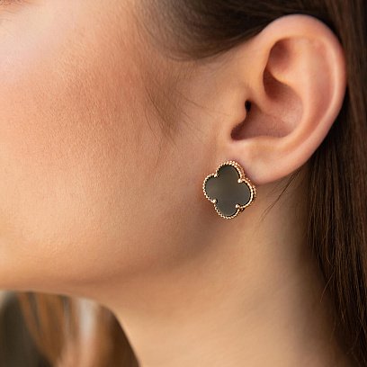 Золоті сережки "Конюшина" з оніксом с08602 №4