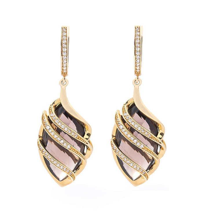 Золоті сережки (димчастий кварц, фіаніти) с03333 від ювелірного магазину Онікс - 1