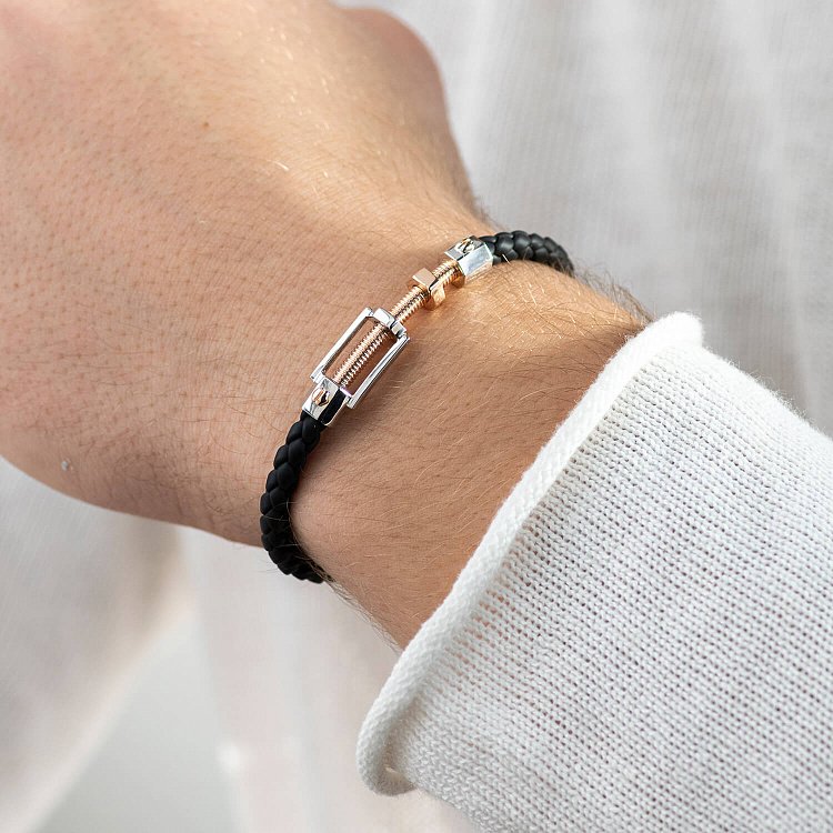 Каучуковый браслет "Гвоздь" с золотыми вставками б05375 от ювелирного магазина Оникс - 3