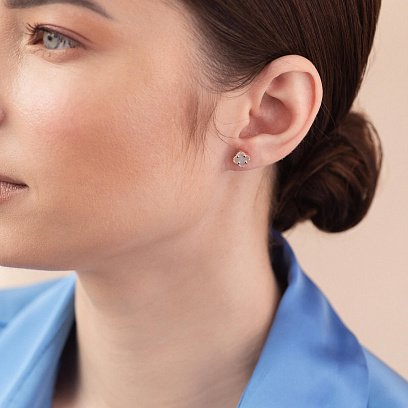 Сережки - пусети "Конюшина" з перламутром mini (червоне золото) с08403 №2