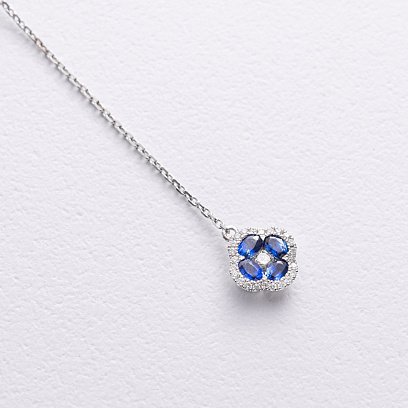 Золотое колье - галстук "Клевер" с бриллиантами и сапфирами колб0148mi №3