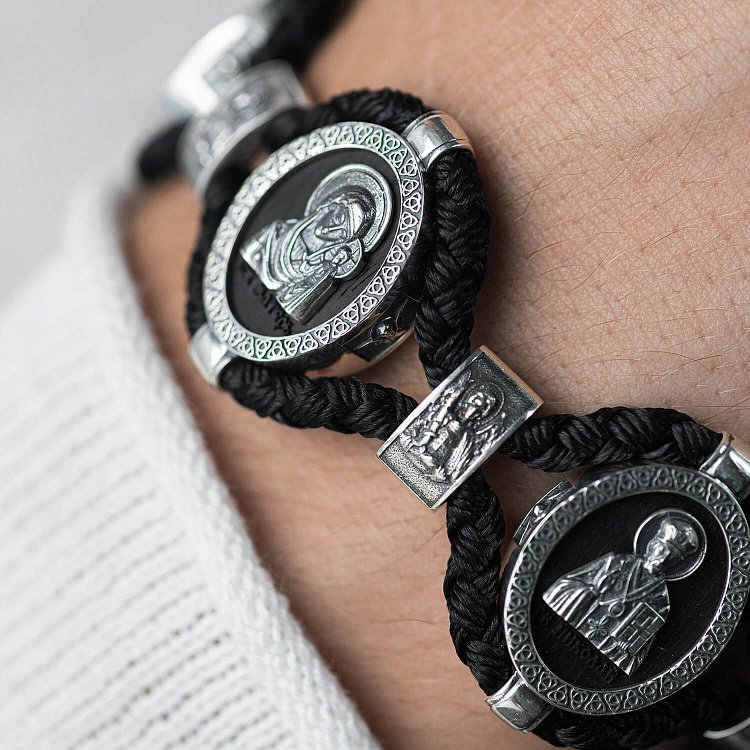 Срібний браслет "Господь Вседержитель. Образи святих" (ебенове дерево) 626 від ювелірного магазину Онікс - 4