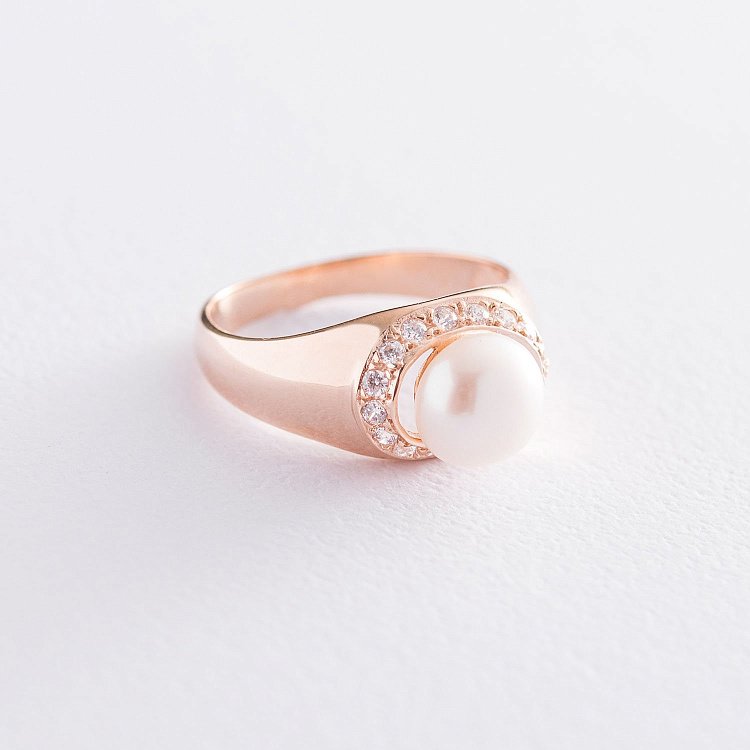 Золота каблучка (перли, фіаніти) к06213 від ювелірного магазину Онікс - 2