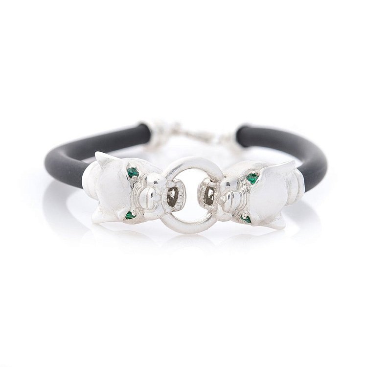 Каучуковий браслет з срібною вставкою "Пантери" 141242 від ювелірного магазину Онікс - 1