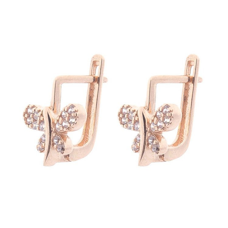 Золоті сережки "Стрекоза" (фіаніти) с05746 від ювелірного магазину Онікс