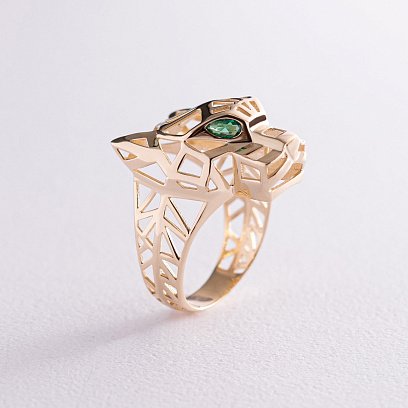 Каблучка "Пантера" в жовтому золоті (фіаніти) к07335 №5