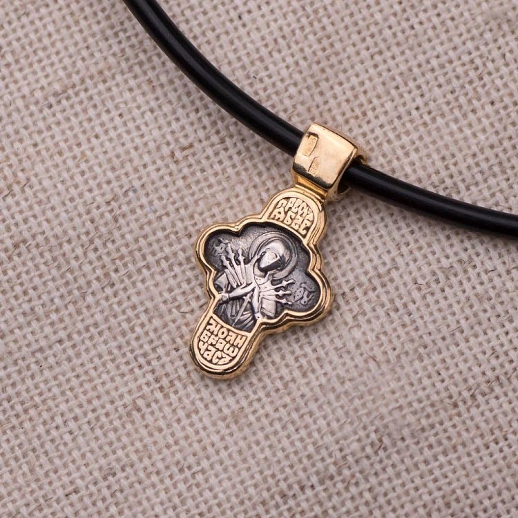 Серебряный крестик с позолотой "Господь вседержитель. Икона Божией Матери Семистрельная" 131453 от ювелирного магазина Оникс - 2