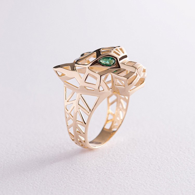 Каблучка "Пантера" в жовтому золоті (фіаніти) к07335 від ювелірного магазину Онікс - 4