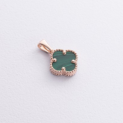 Підвіска "Конюшина" в червоному золоті (малахіт) п03965