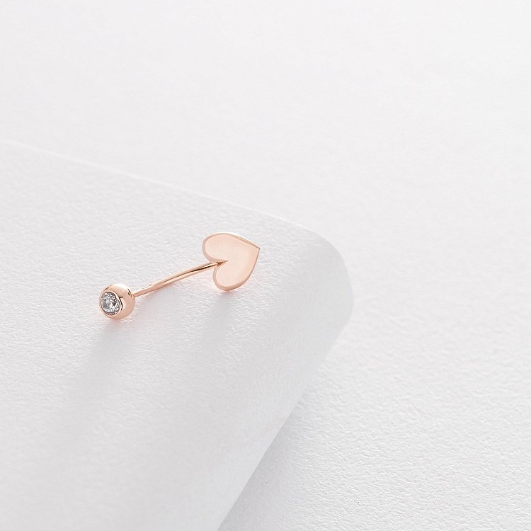 Золотий пірсинг в пупок з сердечком і фіанітом пир00222 від ювелірного магазину Онікс