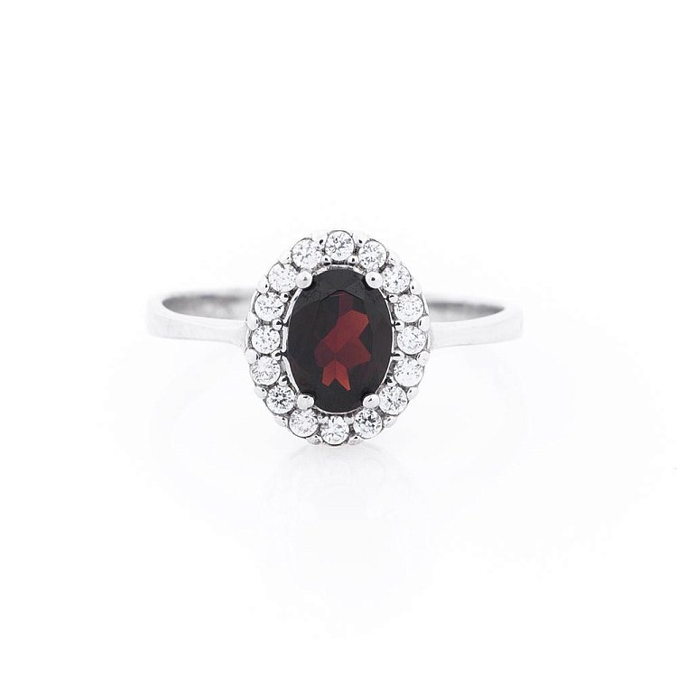 Серебряное кольцо с альмандином и фианитами 111068а от ювелирного магазина Оникс - 2