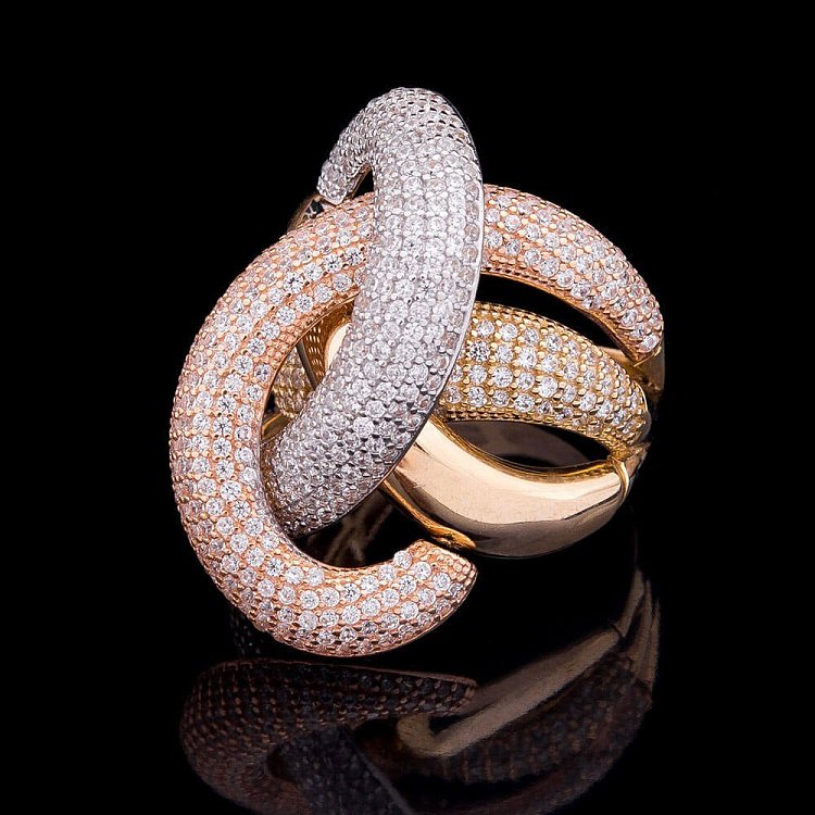 Золота каблучка з фіанітами к03917 від ювелірного магазину Онікс - 3