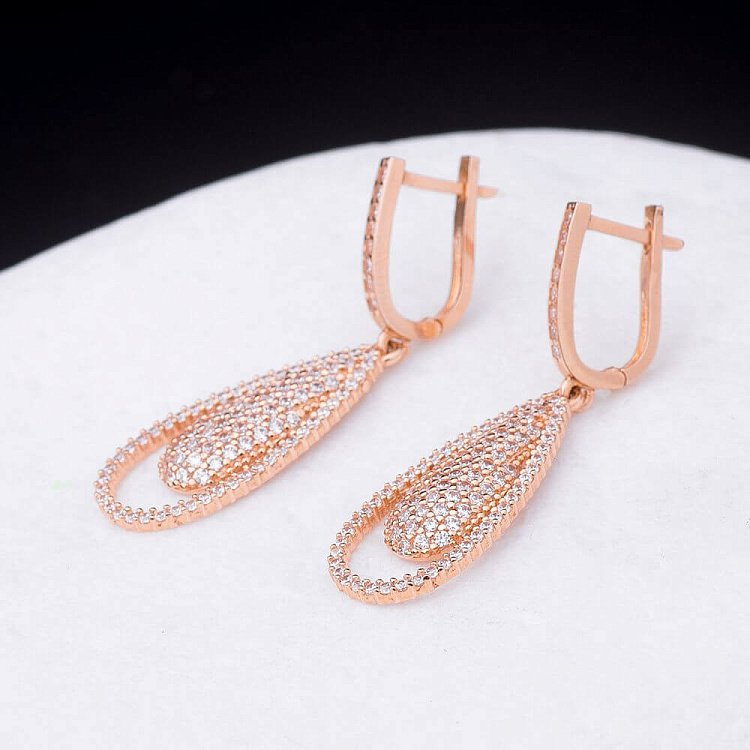 Серьги "Капельки" с фианитами с01465 от ювелирного магазина Оникс - 4