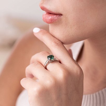 Серебряное кольцо (фианиты, кварц) 1354/1р-QGR №3