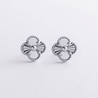 Cерьги - пусеты "Клевер" в белом золоте с09669