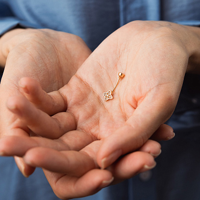 Золотий пірсинг в пупок "Конюшина" з фіанітами пир00258 №2