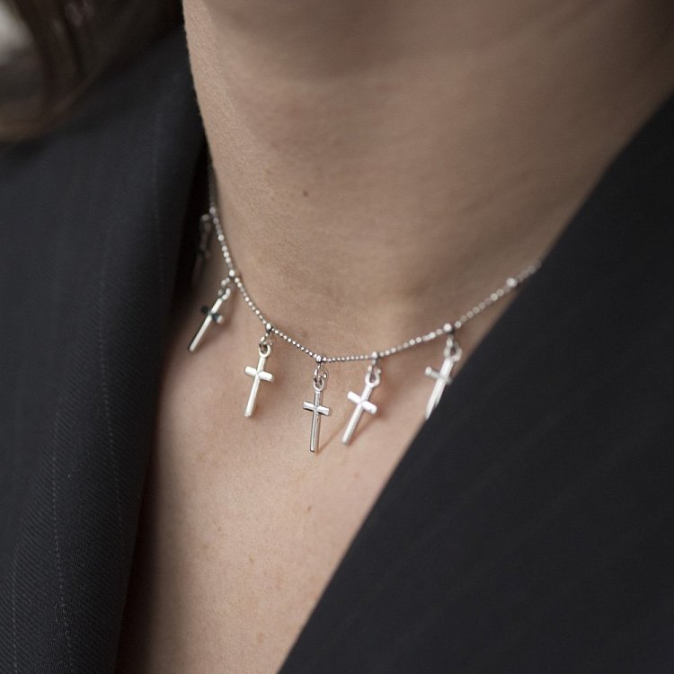 Срібне кольє з хрестиками 18614 від ювелірного магазину Онікс - 5