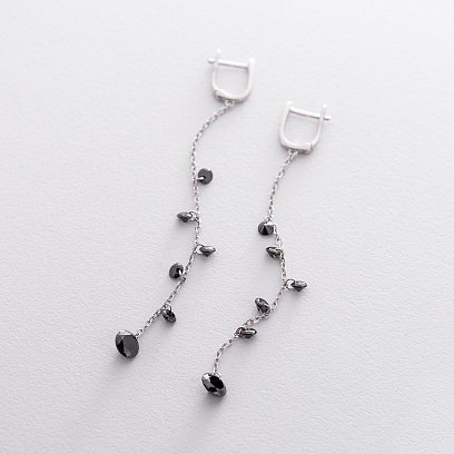 Срібні сережки на англійській застібці з фіанітами 122536