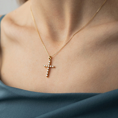 Крестик в желтом золоте с бриллиантами пб0382ri №4