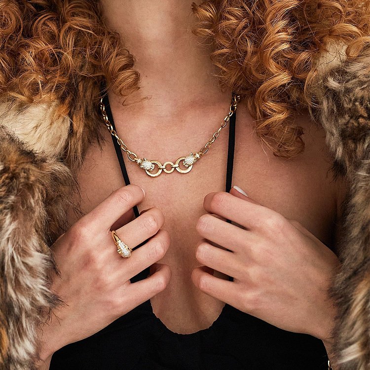 Кольцо "Пантера" в желтом золоте (фианиты) к05277 от ювелирного магазина Оникс - 5