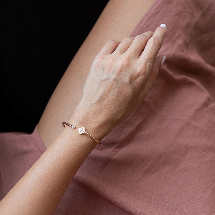 Золотой браслет "Клевер" (фианит) б04135 от ювелирного магазина Оникс - 5