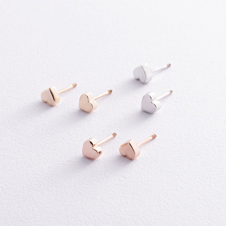 Сережки - пусети "Сердечки" у білому золоті с08298 від ювелірного магазину Онікс - 7