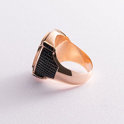 Золотая мужская печатка (оникс, фианит) к05920 №3