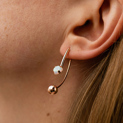 Золотые серьги "Вдохновение" (синт. опал) с06711 №4