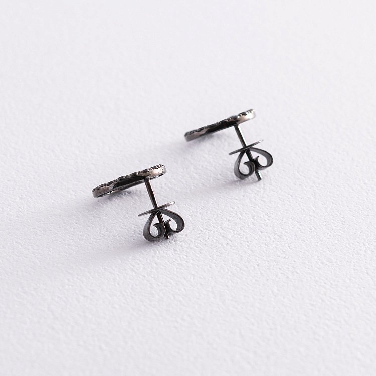 Золотые серьги - пусеты "Круговорот" (черные бриллианты) 1.2 см сб0357di от ювелирного магазина Оникс - 4