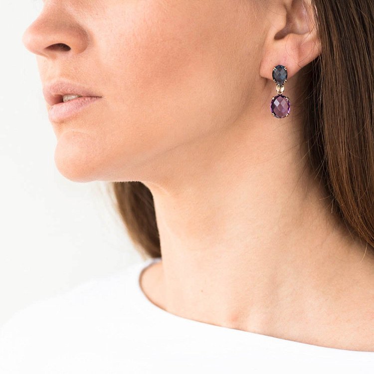 Золотые серьги с аметистом и топазом 140504260 от ювелирного магазина Оникс - 2