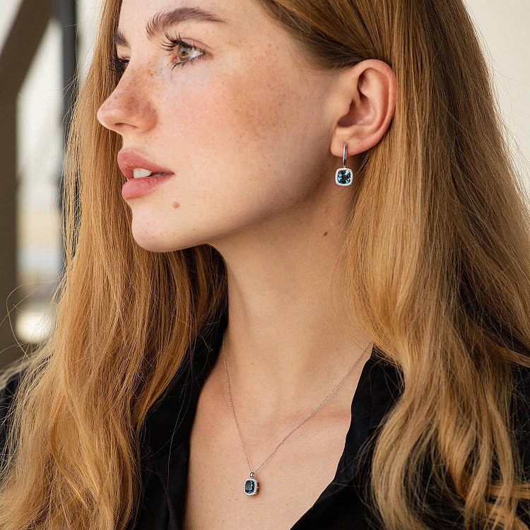 Золоті сережки (топази "Лондон Блю", діаманти) сб0517sm від ювелірного магазину Онікс - 1