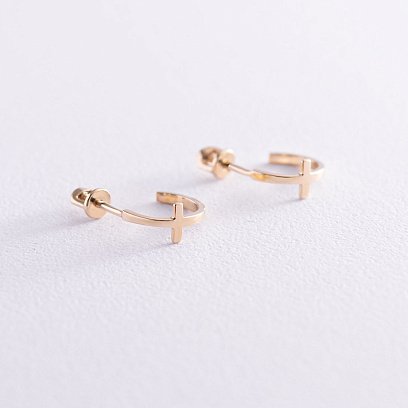 Золотые серьги - пусеты "Крестики" с07010 №3