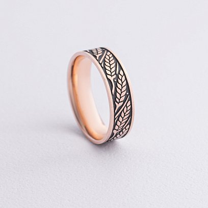 Обручальное золотое кольцо "Колосок" с чернением 240581300