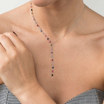 Серебряное колье с разноцветными фианитами 18657 №6