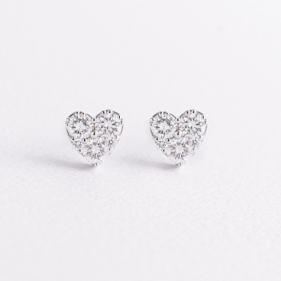 Золотые серьги - пусеты "Сердечки" с бриллиантами сб0550mi